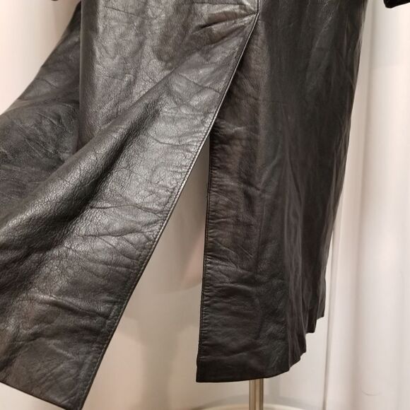 Vintage 90s y2k Maurices Black Leather Oversized Slouchy Structured Trench Coat - Picture 11 of 14